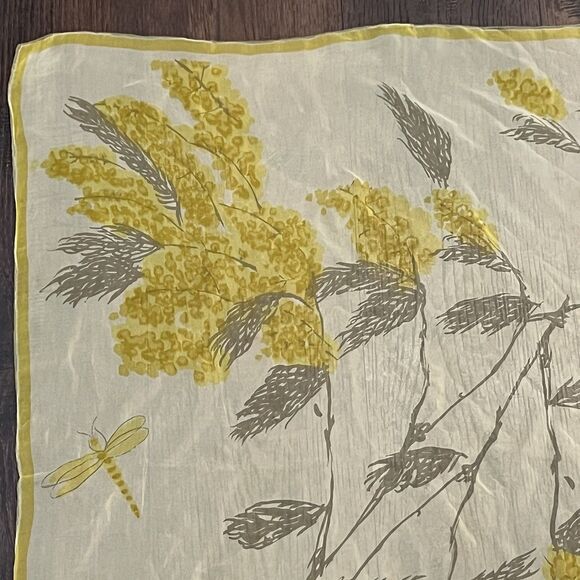 Vintage Vera Neumann Scarf Silk Chiffon Sheer Floral Yellow Ladybug 30X26" Rare! - Picture 9 of 11